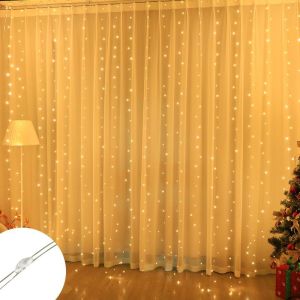 3x3M CURTAIN LIGHT Battery LED Fairy String Lights with Remote Starry Ambient Lights for Bedroom Window Backdrop & Hari Raya Decoration