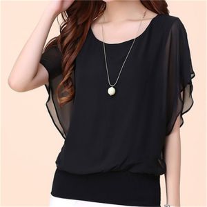 Chiffon Shirt for Womens Short Sleeve Summer Large Size Tops Womens Slim Fit Bat Sleeve Chiffon Tops