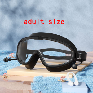 1 PC Waterproof Anti Fog Large Frame Swimming Goggles Adjustable Goggles With Earplugs Childrens Adult Swimming Goggles