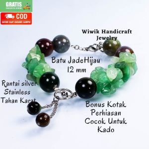 Gelang Tangan Wanita Gelang Cewek Stainless Tahan Karat Batu Beads Jade Hijau Kado Hadiah Terbaru
