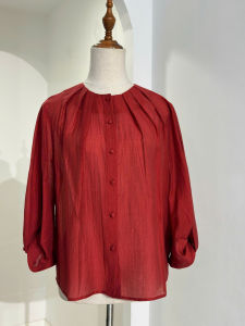 Áo tơ xếp ly cổ HeraDG thiết kế cổ tròn dáng suông tay xếp ly tạo xoắn cách điệu SAKBE3005