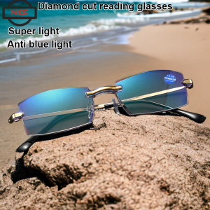 Reading glasses Ultra-light frameless anti-blue diamond cut edge myopia