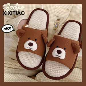 XIXITIAO Household Shoes Home Cute Brown Bear Floor Shoes All-Season Indoor Soft Sole Casual Slippers for Women
