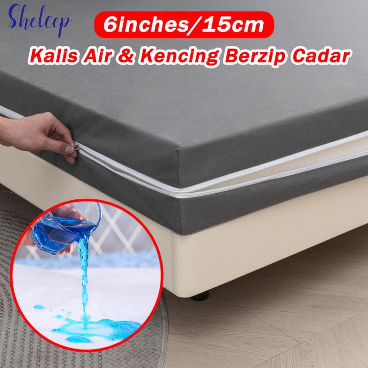 6Inch/15cm%20Waterproof%20Mattress%20Protector%20with%20Zipper%20Bedsheet%20Kalis%20Air%20Cadar%20-%20Image%202
