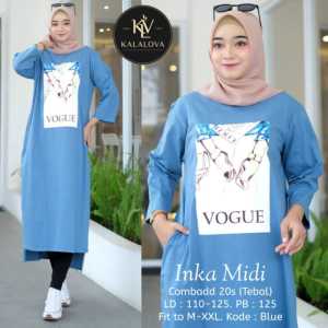 Pabrik Baju INKA MIDI DRESS Bahan KAOS KATUN COMBED 24S APLIKASI SABLON Tunik Wanita Jumbo Viral