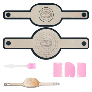 Silicone Baking Mats for Dutch Ovens with Long Handle Includes 3 Dough Scrapers and Spices Brush for Bread Baking
