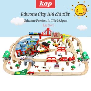 [HCM]Bộ đường ray xe lửa gỗ thành phố Edwone 168 chi tiết có kèm xe điện