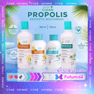 SECRET CLEAN Propolis Antiseptic Mouthwash 150ml & 500ml - Kemasan Jumbo | Menjaga Kesehatan Gigi & Rongga Mulut | Natural antibacterial | Orange Mint | Pepermint | FUFUMISE