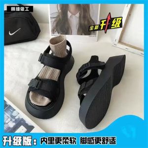 [Free Shipping] Black WomenS Summer New Thick-Soled Platform Roman Sandals Versatile Harajuku Style Sweet And Cool Trendy For Students Style
