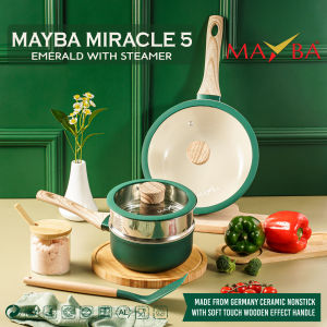 Panci Set Pink serbaguna bahan keramik Original MAYBA MIRACLE PINK 3/5PCS Anti Lengket panci wok pan 24 cm sauce pan 16cm Ceramic diatas teflon frypan tutup kaca [BERKUALITAS]
