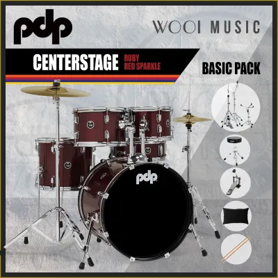 PDP CenterStage 5pc Acoustic Drum Set w/Hardware Throne & Cymbals - Ruby Red Sparkle (Free PDP Bass Drum Pillow)