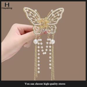 Hayating Exquisite Rhinestone Butterfly Fringe Hair Claw Clips Korean New Ponytail Braid Hairpin Girl Crab Metal Headdress Gift
