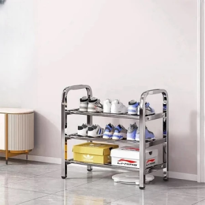 Rak Sepatu Sandal Stainless Steel Portable Kuat Anti Karat Tempat Sepatu Multifungsi 3/4/5 Tingkat