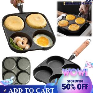【Chinatera】 4-Hole Egg Frying Pan Wooden Handle Non Stick Egg Pancake Steak Cooking Pan Multifunction Hamburger Steak Pan Suitable for Gas Stove Induction Cooker