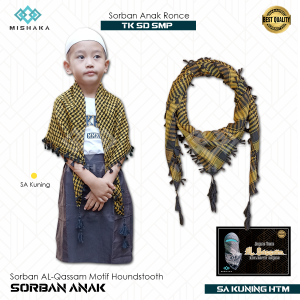 Sorban Anak Ujung Rawis Ronce Al-Qassam Series Motif Houndstooth Terbaru