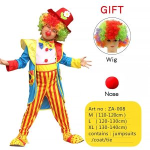 Kids Girls Boys Halloween Clown Cosplay Costume Striped Jumpsuit with Wig Red Nose Shoes Magician Performance Fancy Outfits2026