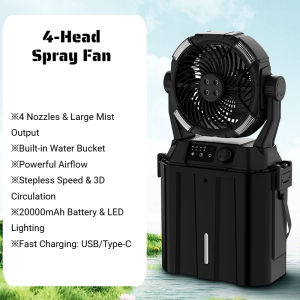 20000mAh Remote Camping Spray Fan Portable Cooling Bucket Fan USB Rechargeable Multi-Color Light Tent Fan