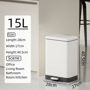 Stainless Steel Trash Can Commercial Foot Pedal Square Large Size 30L/50L Bathroom Kitchen Office Use Waste Bin Storage Bucket