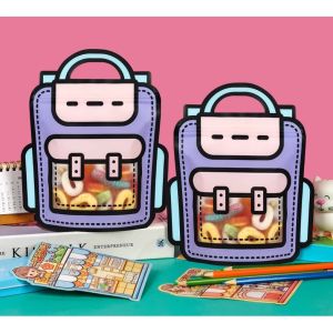 Cartoon School Bag Candy Bags Plastic Self-sealing Snack Zipper Handbag Window Plastic Birthday Bag Loot Bag