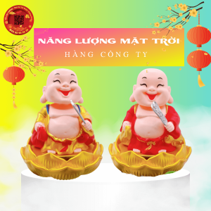 Tượng phật di lặc ngồi đài hoa sen cầm quạt năng lượng mặt trời - TỎI CÁT TƯỜNG