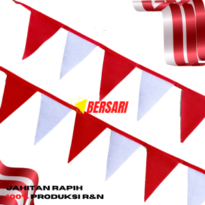 ISI 40 Lembar / Bendera Kain Spunbond SEGITIGA Merah Putih / Bendera Tali Tinggal Pasang/Promo Kemerdekaan Indonesia
