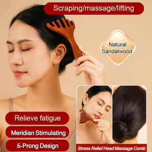 👍High Quality👍[Scraping/Message/Lifting] High-quality Sandalwood Meridian Deer Antler Massage Comb/Anti-static Scraping Comb Six-claws Relaxation Massage Sandalwood Comb 优质檀香六齿经络按摩梳