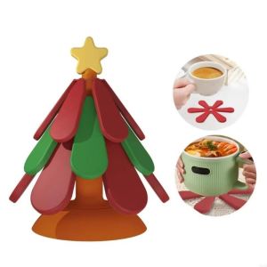 CHENJIE Foldable Silicone Tree Coasters Set Suction Cup Base Non-slip Dishes Heat Insulation Pad Creative Easy To Clean Tree Table Mat Christmas Decoration