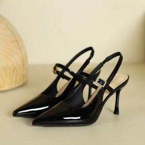 Giày cao gót mũi nhọn nữ bằng da bóng giày cao gót nhọn thời trang gợi cảm hở mắt cá chân