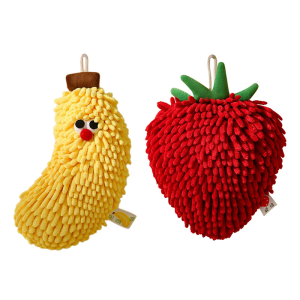 Hanging Hand Towel for Kitchen and Bathroom Use Super Absorbent Banana/Strawberry Shaped Washcloth Home Accessories