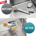 TAILI Sponge Holder with Strong Suction Cup, Dish Sponge Caddy Inside Sink Removable, Rustproof Aluminum for Sponges, Brushes, Stoppers and Scrapers - Black. 