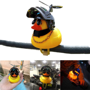 Funny Yellow Duck Toy Cool Rubber Duck with Helmet Sunglasses Propeller Car Ornament for Women Kids Girls Boys