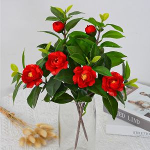 BFCGBH Plastic Artificial Camellia Flowers Handmade Real Touch Fake Flower Photography Props Elegant Silk Camellia Flowers Branch Home Garden Decor