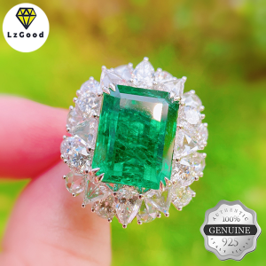 【Fast delivery】LzGood 8 karat Emerald Tourmaline Hot Sale New Arrival Full Diamond Princess Square Elegant Open Ring Female Party Accessories