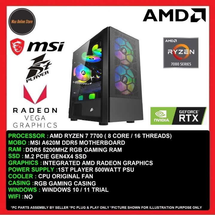 201 Computer PC Desktop AMD Ryzen 7 7700/16GB/1TB SSD/AMD Radeon/Ready To Use | Lazada
