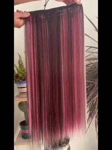 假头发女长直发假发片彩色挑染一片式五夹接发片Fake Hair Female Long Straight Hair Wig Piece Color Pickled One Piece Five Clip Hair Clip
