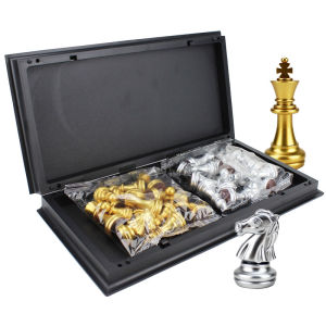 Papan Catur Magnet Gold Silver Chess Magnetic Board Game Folding Magnetic Chess Board Internasional 25 X 25cm