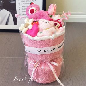 Keranixy Cute Doll Flower Bouquet Plush Doll Light Gift Bag Wedding Birthday Valentine Day Graduation Gift