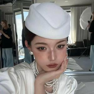 [WQP Fashion Store] Hot Sale Jewerry Beret Hat Caps Airline Stewardess Flight Attendant Vintage Hat Black Flat Top Hat Hair Clip Hair Accessories