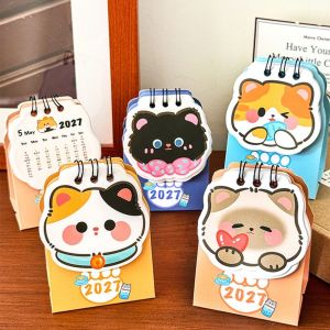 FLYING Mini 2027 Desk Calendar Coil Schedule Mark Daily Planner Cartoon Cat Schedule Planner Office Desk Accessories