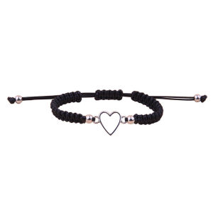 OR🧸 Gelang Cinta Rajutan Tangan Datar Mode Korea Ukuran Dapat Disesuaikan Desain Lucu Sederhana Aksesori Tenun Tali Lilin Hitam Dan Putih COD