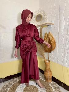 ARSHILASHOP -TERBARU FREE BROSS Vannya Dress Bahan Silk Satin M L XL Dress Mewah Wanita Terbaru 2021 Trendy Viral baju kondangan Busui elegan Gamis Wanita Modern Pusat Grosir Pakaian Dewasa Murah COD