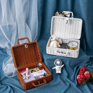 RBJ4 Creative 1 pcs PP Rattan Material Quality with Handle for CosmeticClothesSundries Photograph Props Rattan Suitcase Storage Box Storage Basket