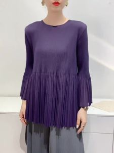 S-772# One Size (45-75kg) Spring Summer Top WomenS Pleated 3/4 Sleeve Comfortable Round Neck T-Shirt