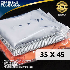 [35 x 45 cm] 10 PCS Zipper Bag Transparan | Organizer Bag Transparant | Tempat Penyimpanan Serbaguna | Kantong Plastik Ziplock Bening