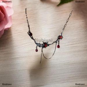 [COD] Biubiuni Goth hiphop tinh thể màu đỏ mặt dây chuyền vòng cổ cho phụ nữ chokers chuỗi màu đen Waterdrop tua đôi lớp cổ chuỗi trang sức quà tặng