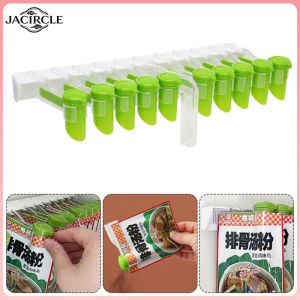JACIRCLE Wall Mounted Spice Packet Clip Rack Set 10 Grid Punch Free Adhesive Seasoning Bag Holder