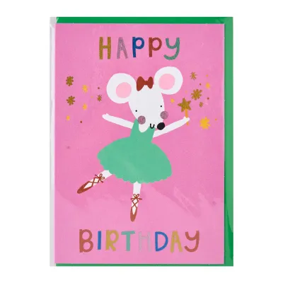 Raspberry Blossom Dazzling Ballerina Mouse Birthday Card