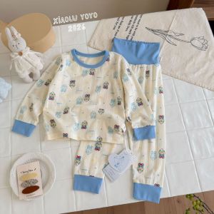 [Jacquard Breathable] Fawn Soft Childrens Cotton Pajamas Set Boys Girls High Waist Belly Protection Home Clothes Air Conditioning Clothes