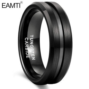 EAMTI Tungsten Ring Wedding Band 8mm Black Centre Groove Engagement Fashion jewelry for Men Size 6-15