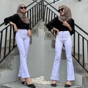 Celana Wanita 1609 Hig Waist Cutbray Polos Putih Bersih/Celana Jeans Wanita Premium COD